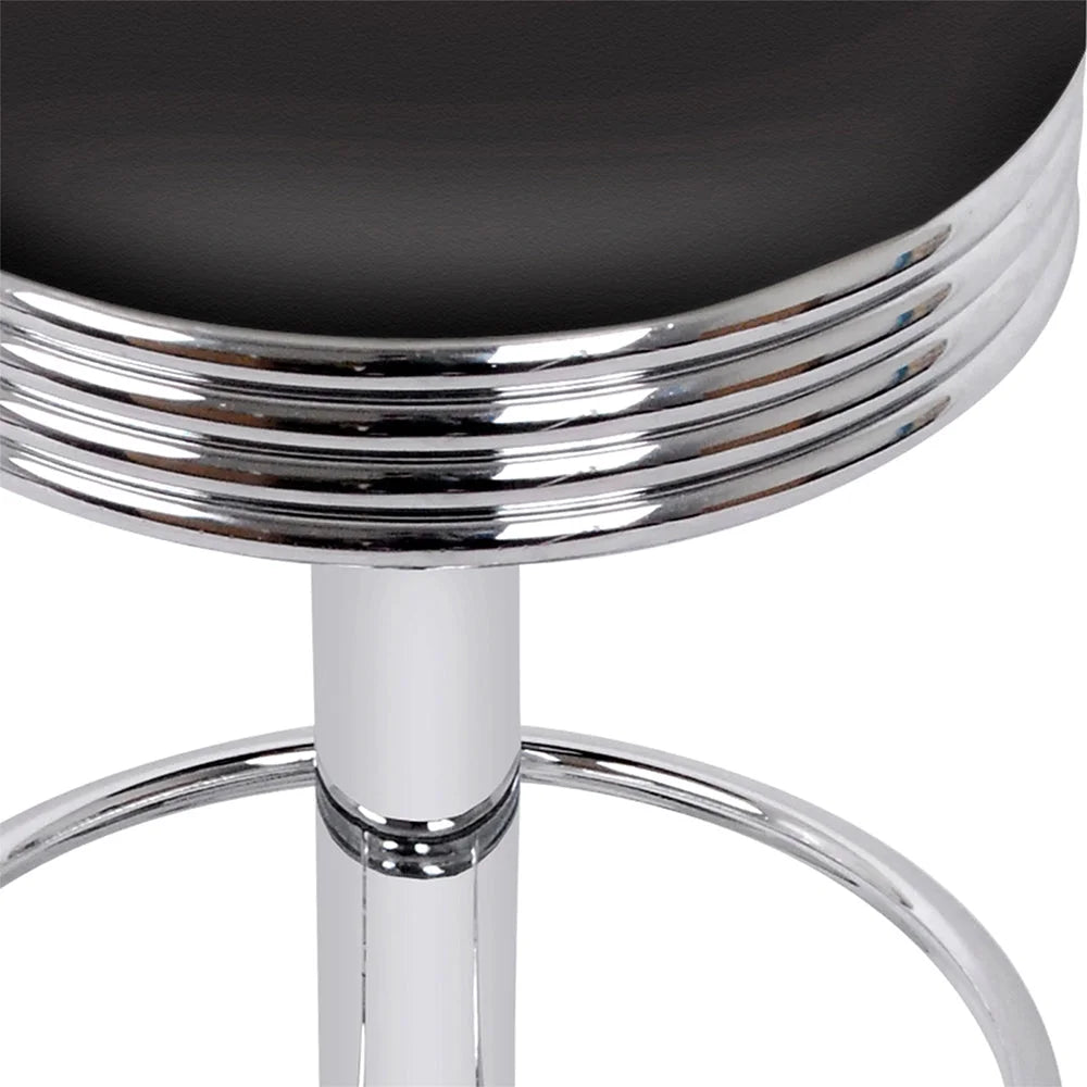 Bar Stools Set of 2 Backless PU Leather - Black and Chrome