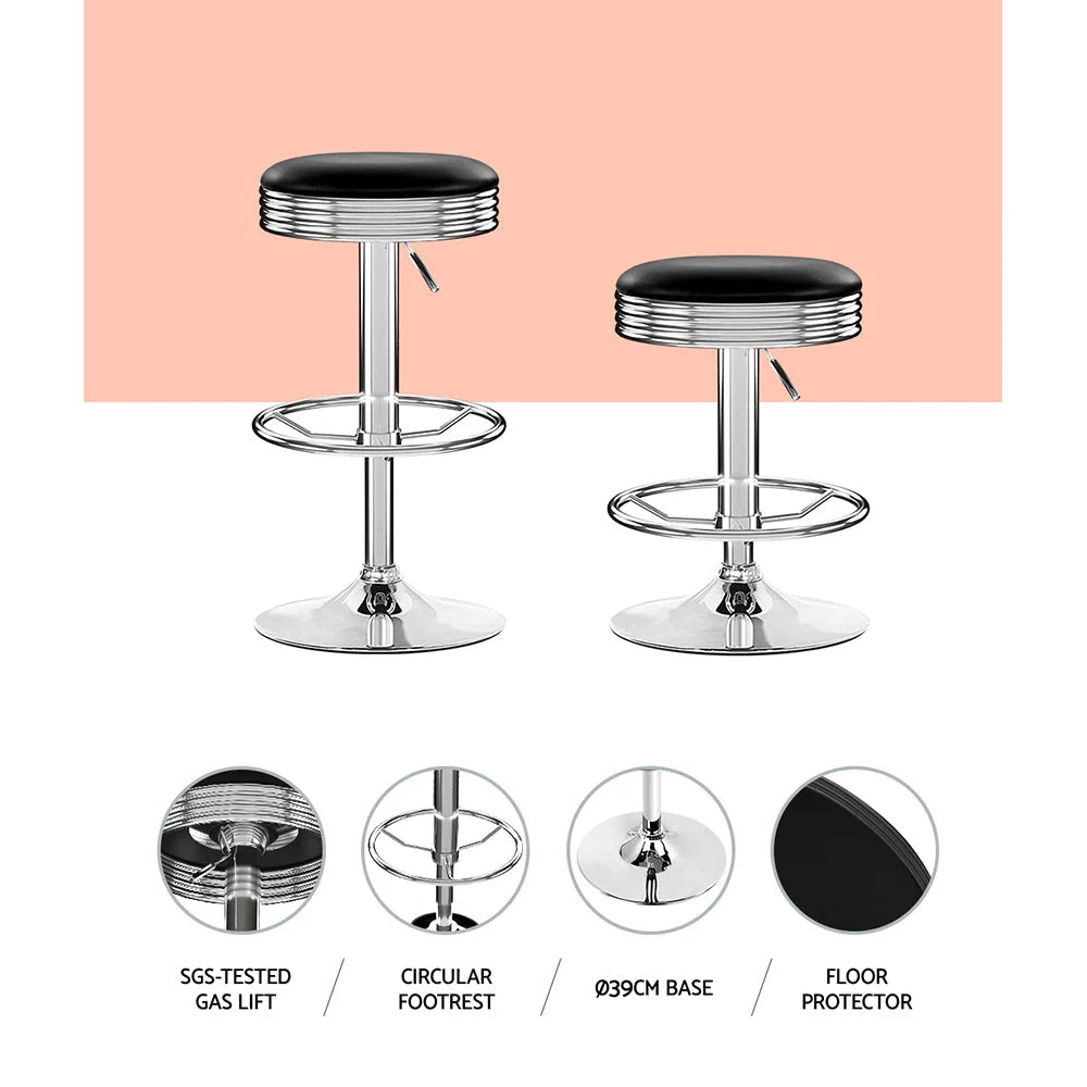 Bar Stools Set of 2 Backless PU Leather - Black and Chrome