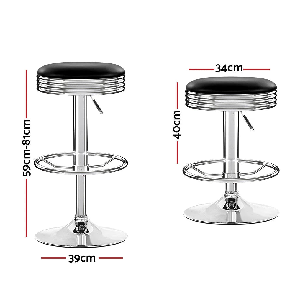 Bar Stools Set of 2 Backless PU Leather - Black and Chrome