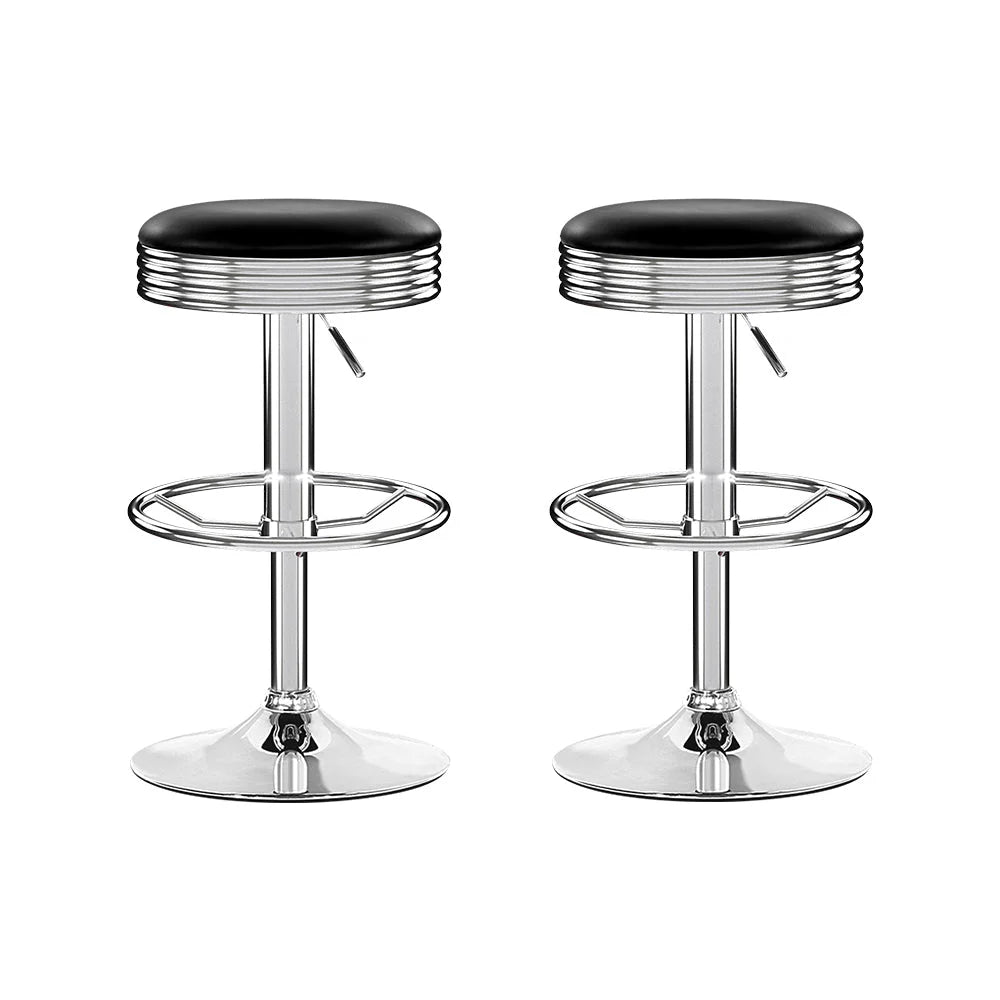 Bar Stools Set of 2 Backless PU Leather - Black and Chrome