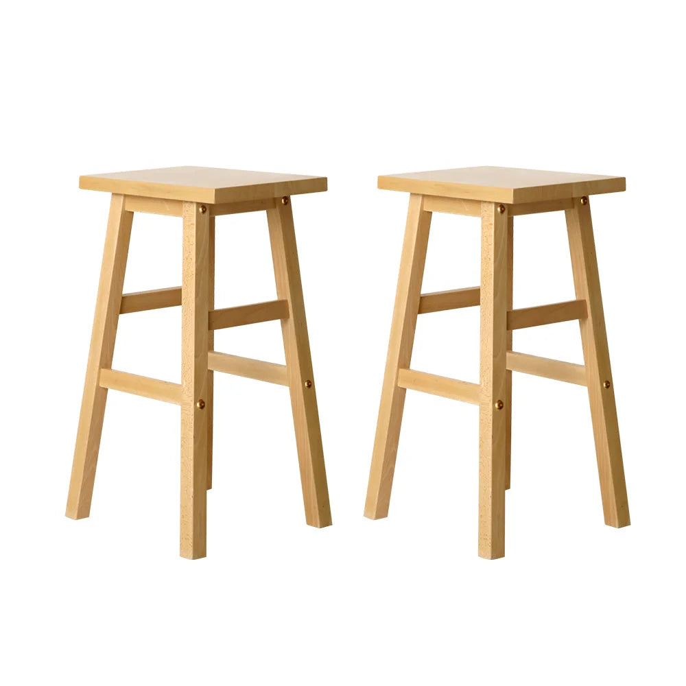 Bar Stools Set of 2 Beech Wood - Natural - Bar Stools &