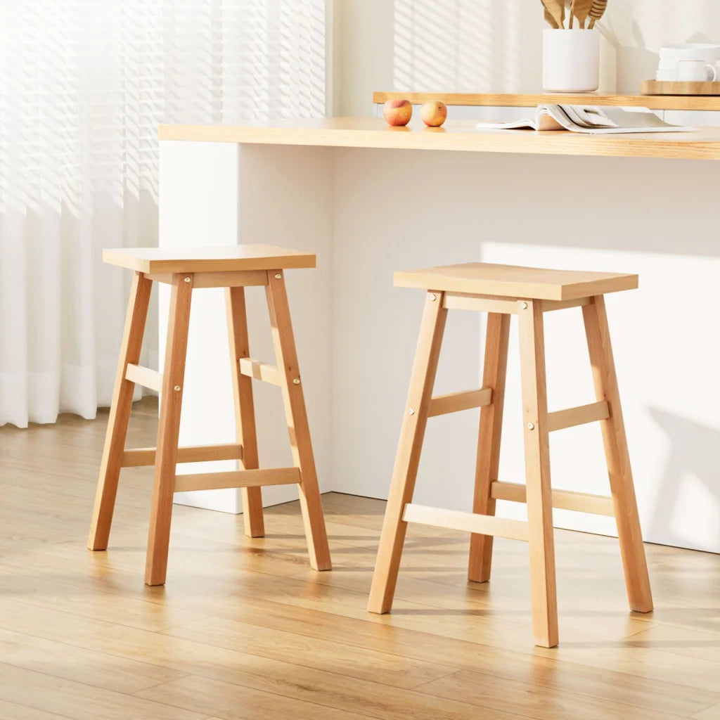 Bar Stools Set of 2 Beech Wood - Natural - Bar Stools &