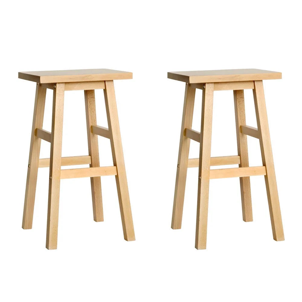 Bar Stools Set of 2 Beech Wood - Natural - Bar Stools &