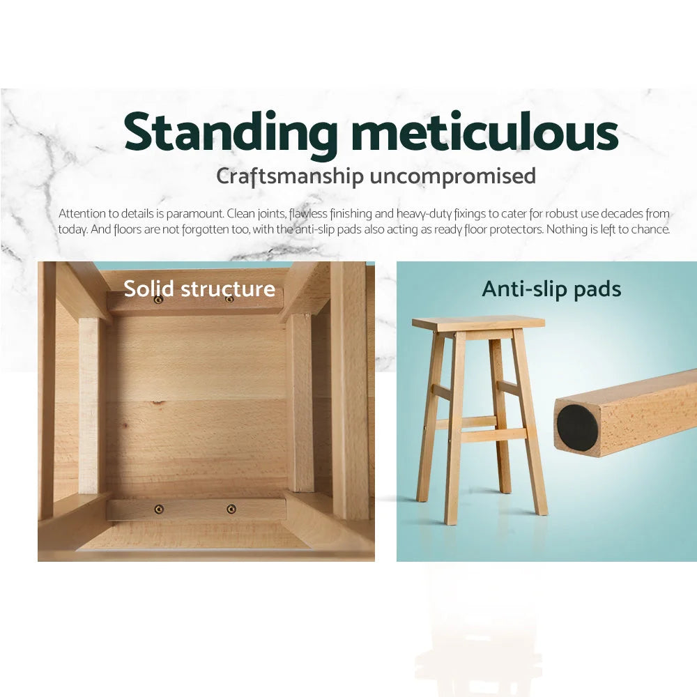 Bar Stools Set of 2 Beech Wood - Natural - Bar Stools &