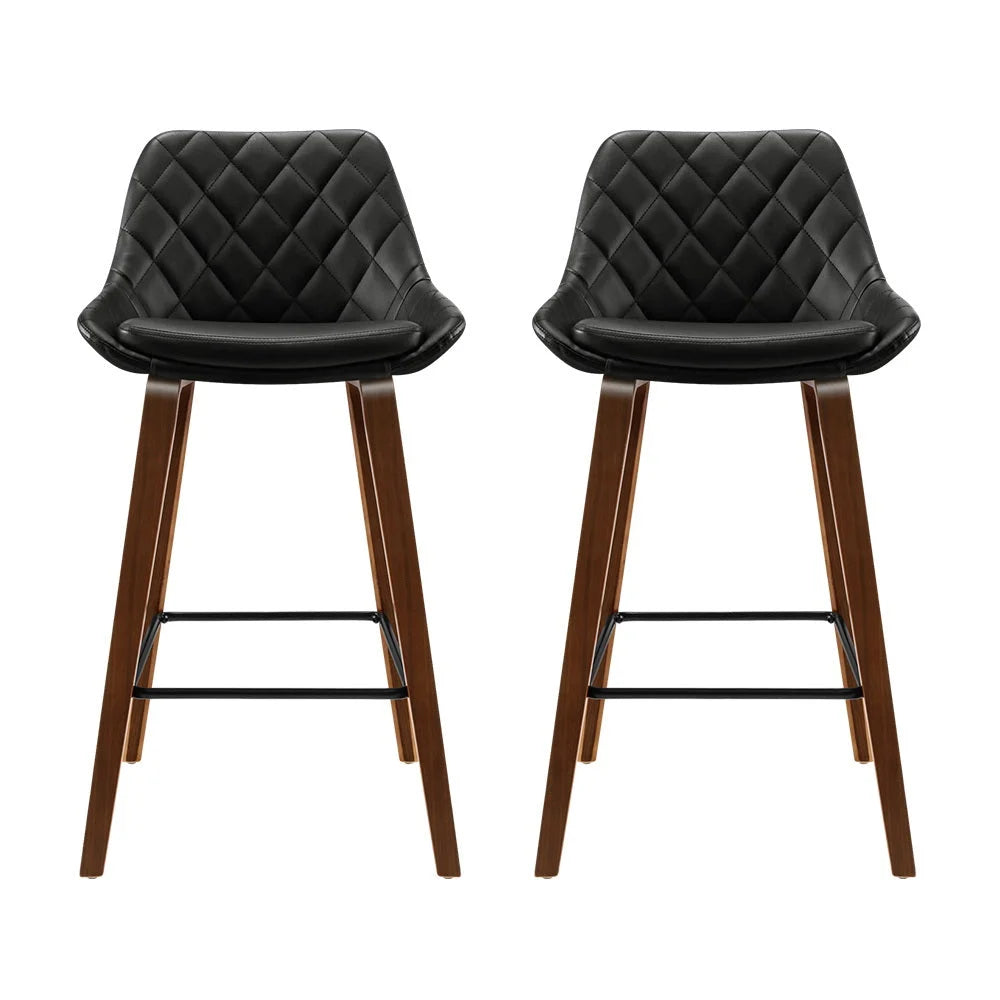 Bar Stools Set of 2 Bentwood PU Leather Diamond Pleat