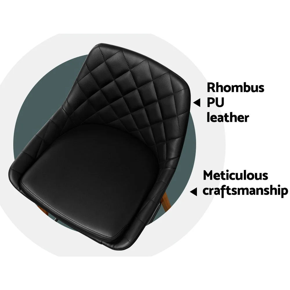 Bar Stools Set of 2 Bentwood PU Leather Diamond Pleat