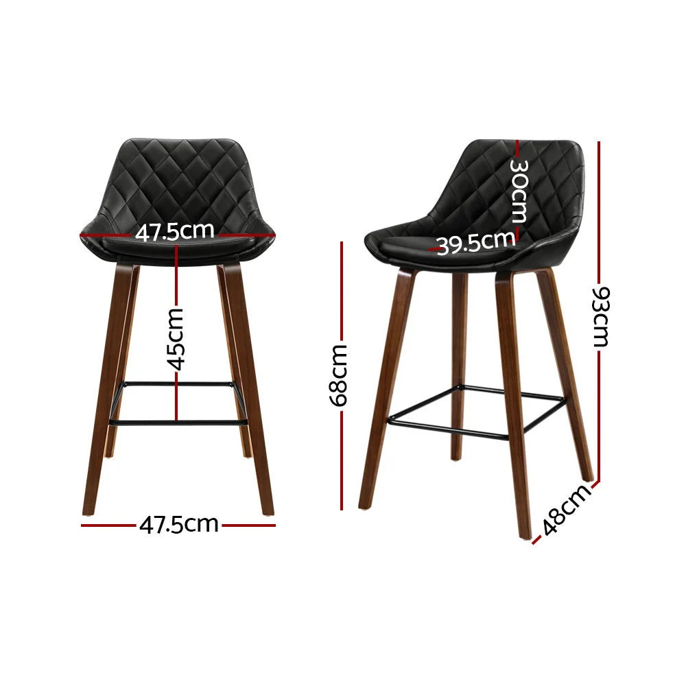 Bar Stools Set of 2 Bentwood PU Leather Diamond Pleat