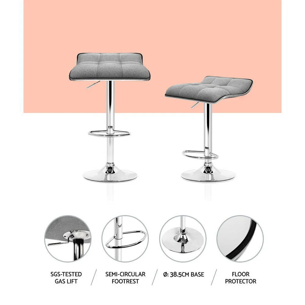 Bar Stools Set of 2 Fabric Swivel - Grey Chrome - Bar