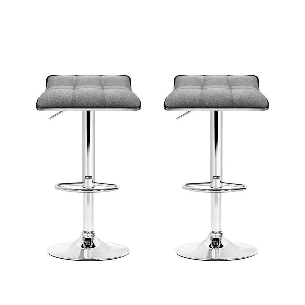 Bar Stools Set of 2 Fabric Swivel - Grey Chrome - Bar
