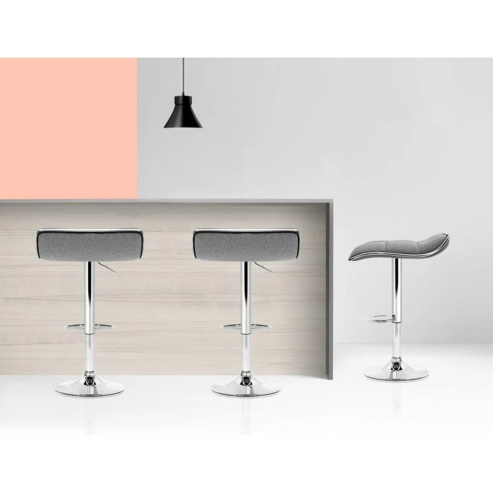 Bar Stools Set of 2 Fabric Swivel - Grey Chrome - Bar