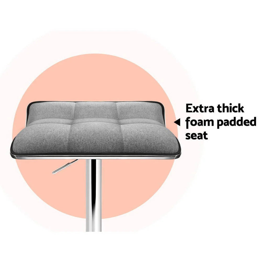 Bar Stools Set of 2 Fabric Swivel - Grey Chrome - Bar