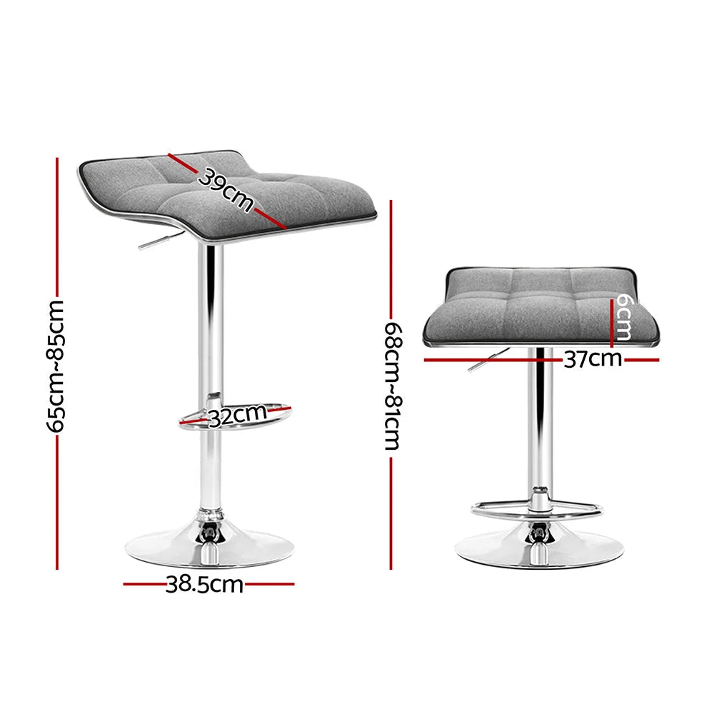 Bar Stools Set of 2 Fabric Swivel - Grey Chrome - Bar