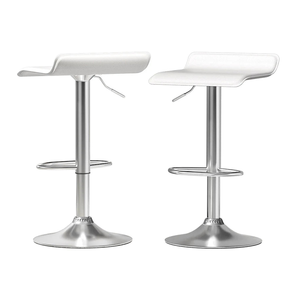 Bar Stools Set of 2 Faux Leather Chair - White
