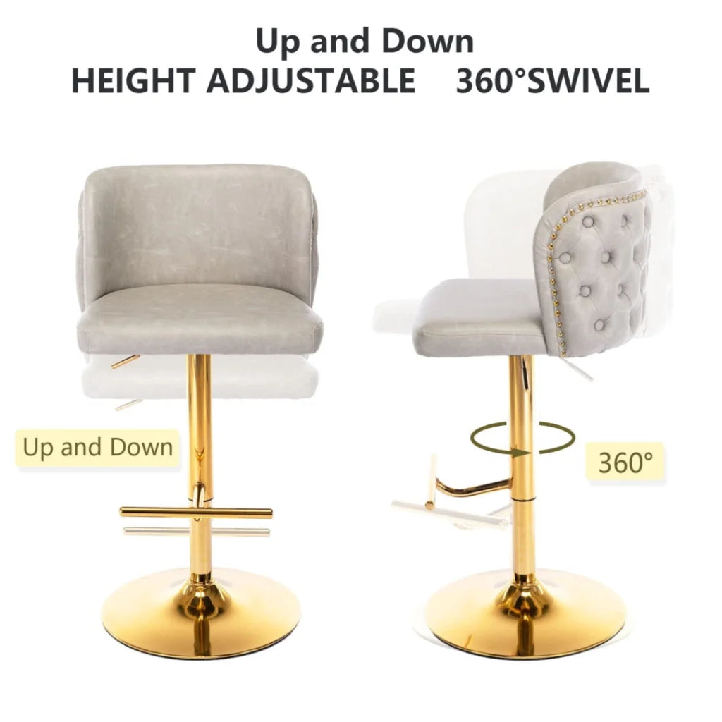 Bar Stools Set of 2 Faux Leather Golden Base Swivel - Beige