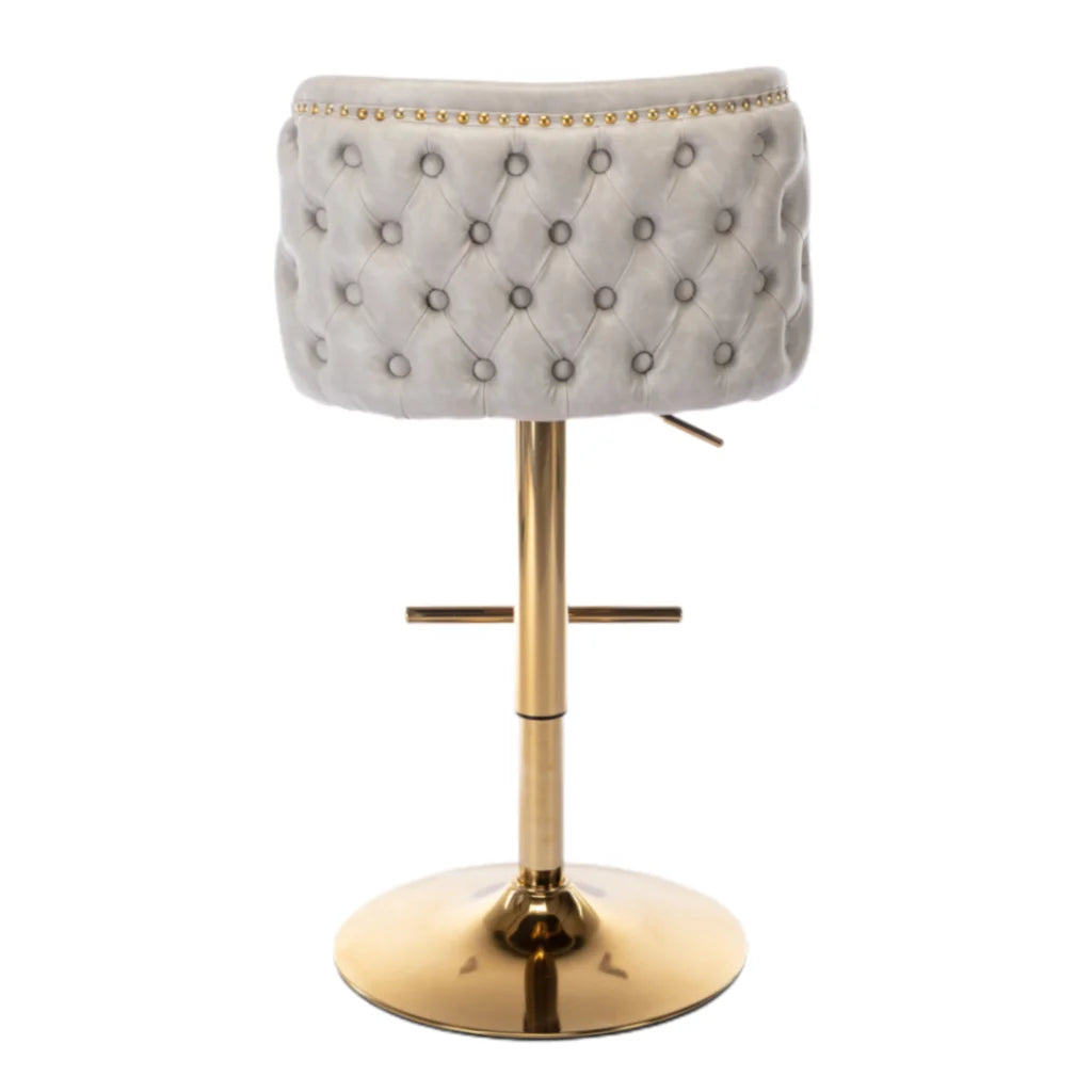 Bar Stools Set of 2 Faux Leather Golden Base Swivel - Beige