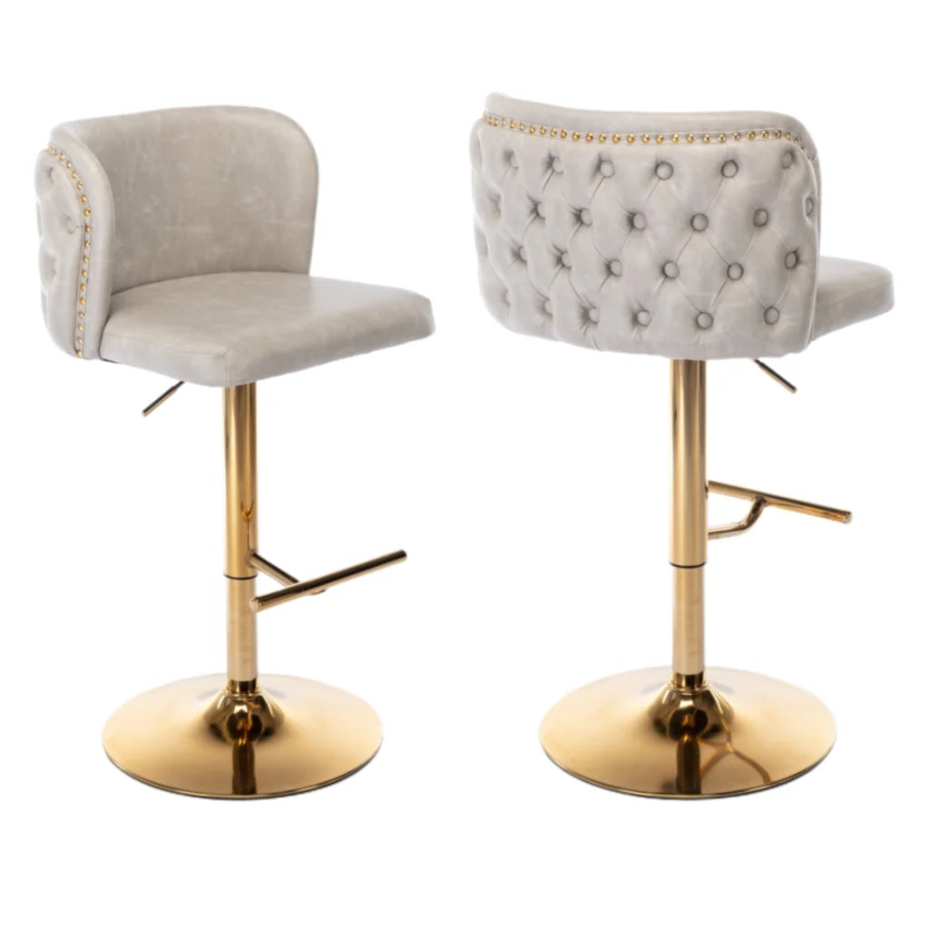 Bar Stools Set of 2 Faux Leather Golden Base Swivel - Beige