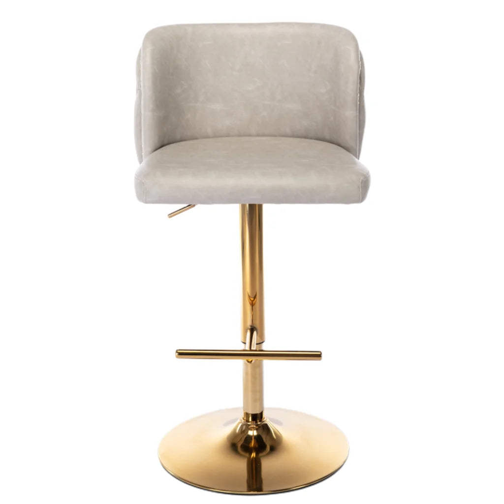 Bar Stools Set of 2 Faux Leather Golden Base Swivel - Beige