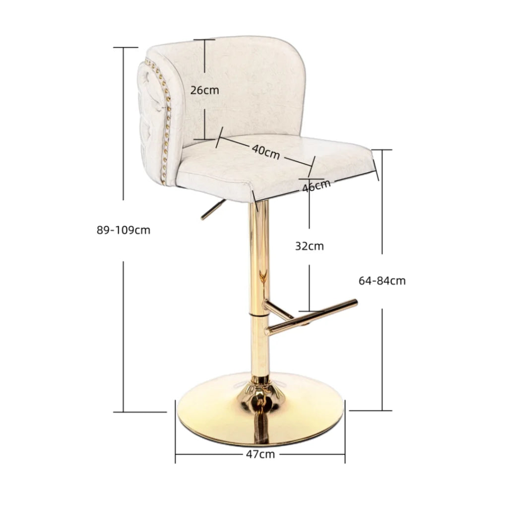 Bar Stools Set of 2 Faux Leather Golden Base Swivel - Beige