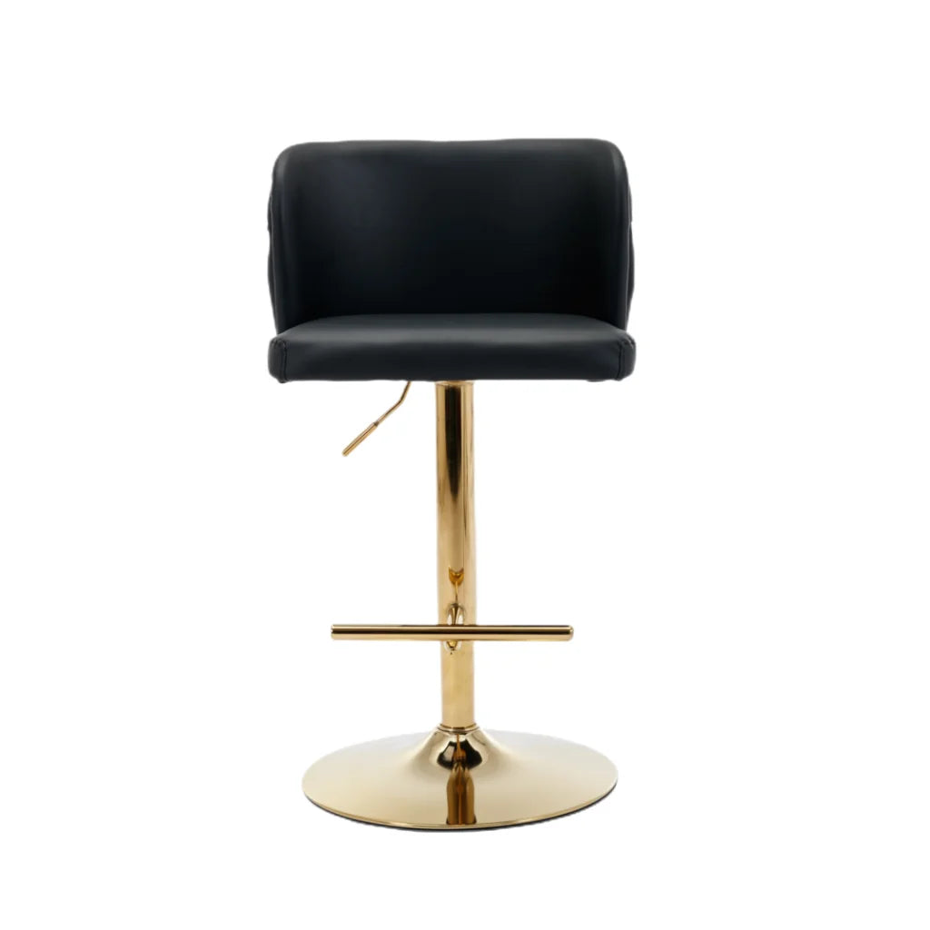 Bar Stools Set of 2 Faux Leather Golden Base Swivel - Black