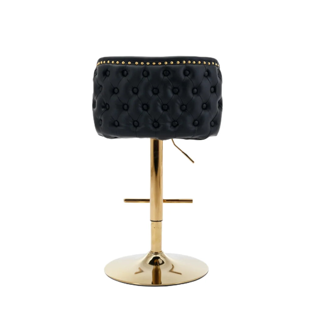 Bar Stools Set of 2 Faux Leather Golden Base Swivel - Black