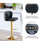 Bar Stools Set of 2 Faux Leather Golden Base Swivel - Black