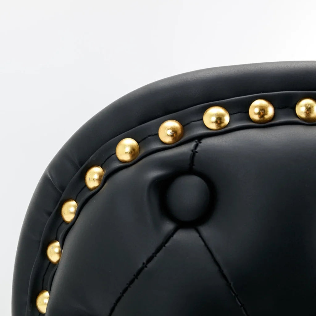 Bar Stools Set of 2 Faux Leather Golden Base Swivel - Black