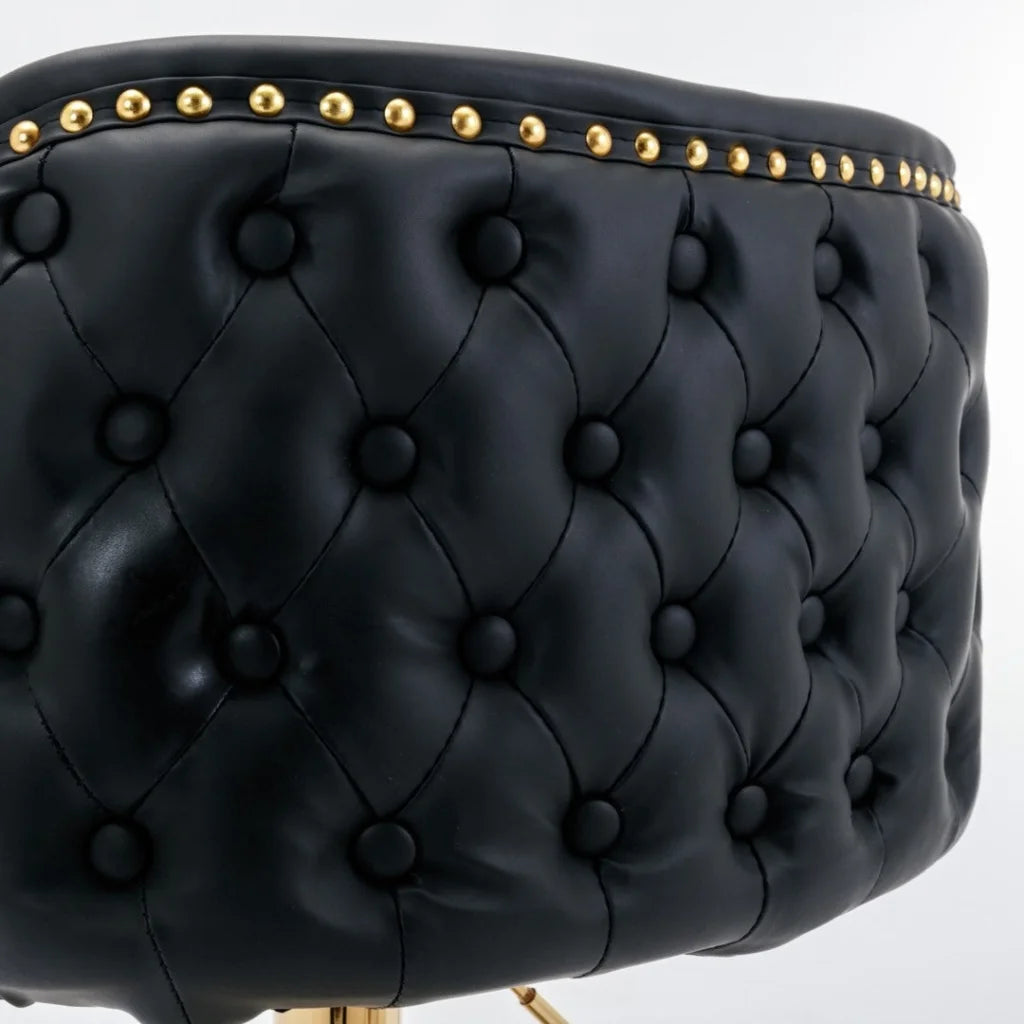 Bar Stools Set of 2 Faux Leather Golden Base Swivel - Black