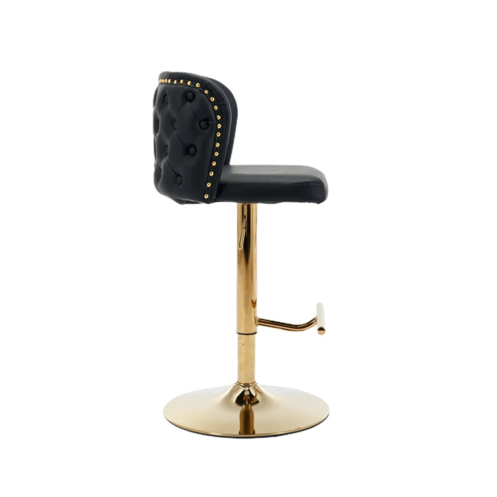 Bar Stools Set of 2 Faux Leather Golden Base Swivel - Black