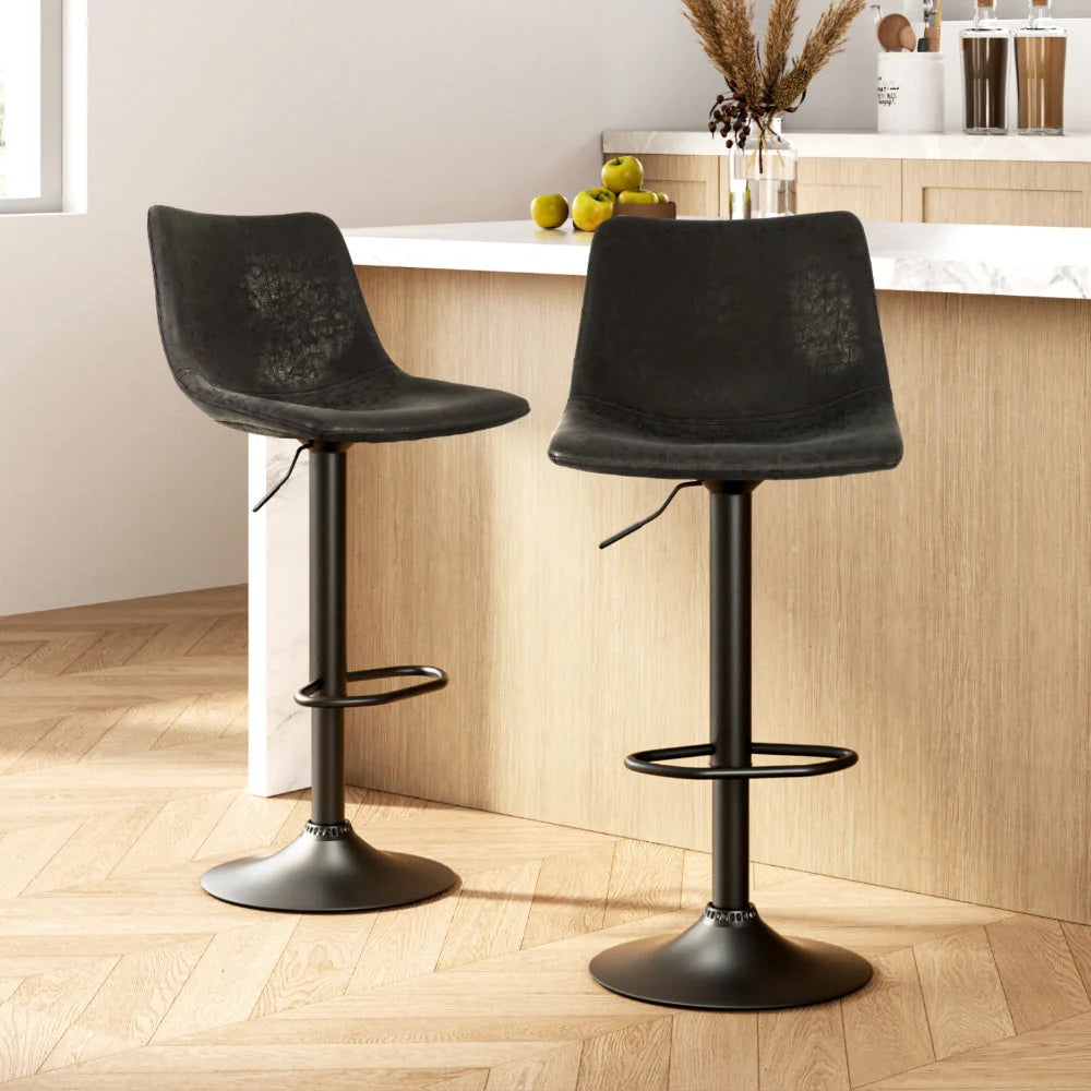Bar Stools Set of 2 Gas Lift - Black - Bar Stools & Chairs