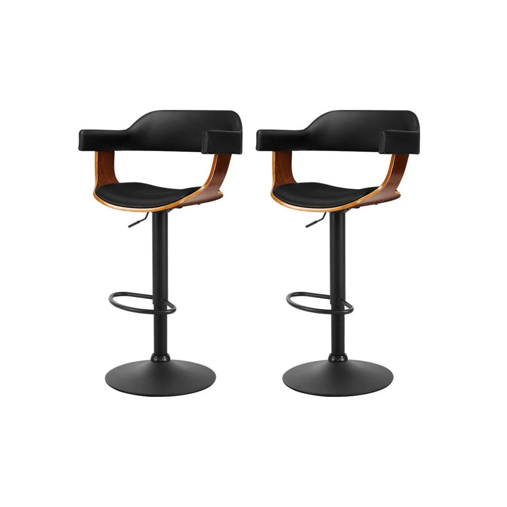 Bar Stools Set of 2 Gas Lift Leather with Armrest - All