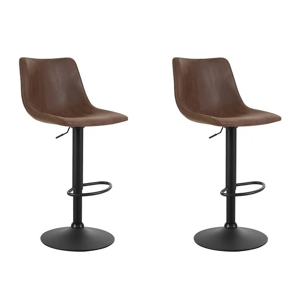 Bar Stools Set of 2 Gas Lift PU Leather- Brown - Bar Stools