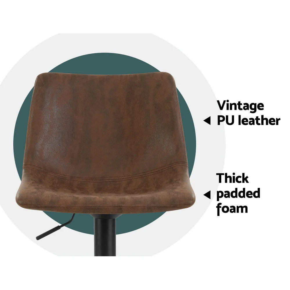 Bar Stools Set of 2 Gas Lift PU Leather- Brown - Bar Stools