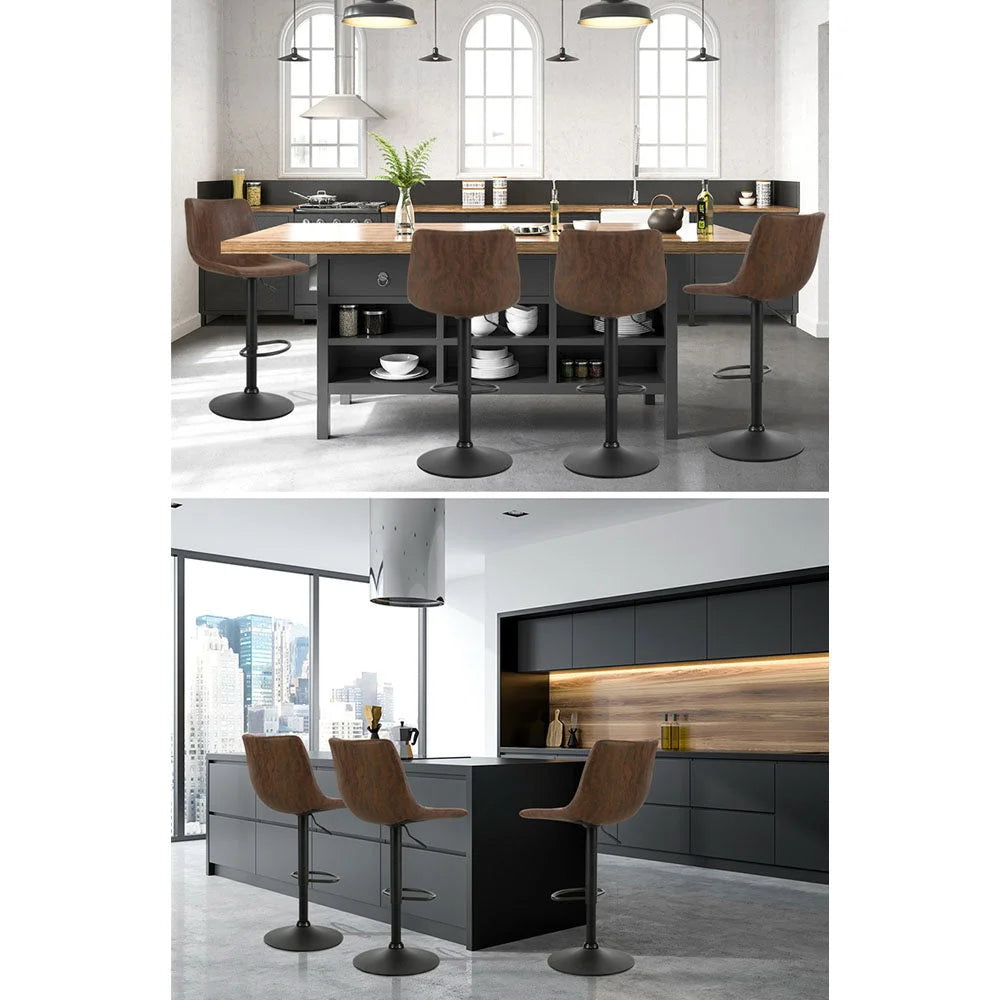 Bar Stools Set of 2 Gas Lift PU Leather- Brown - Bar Stools