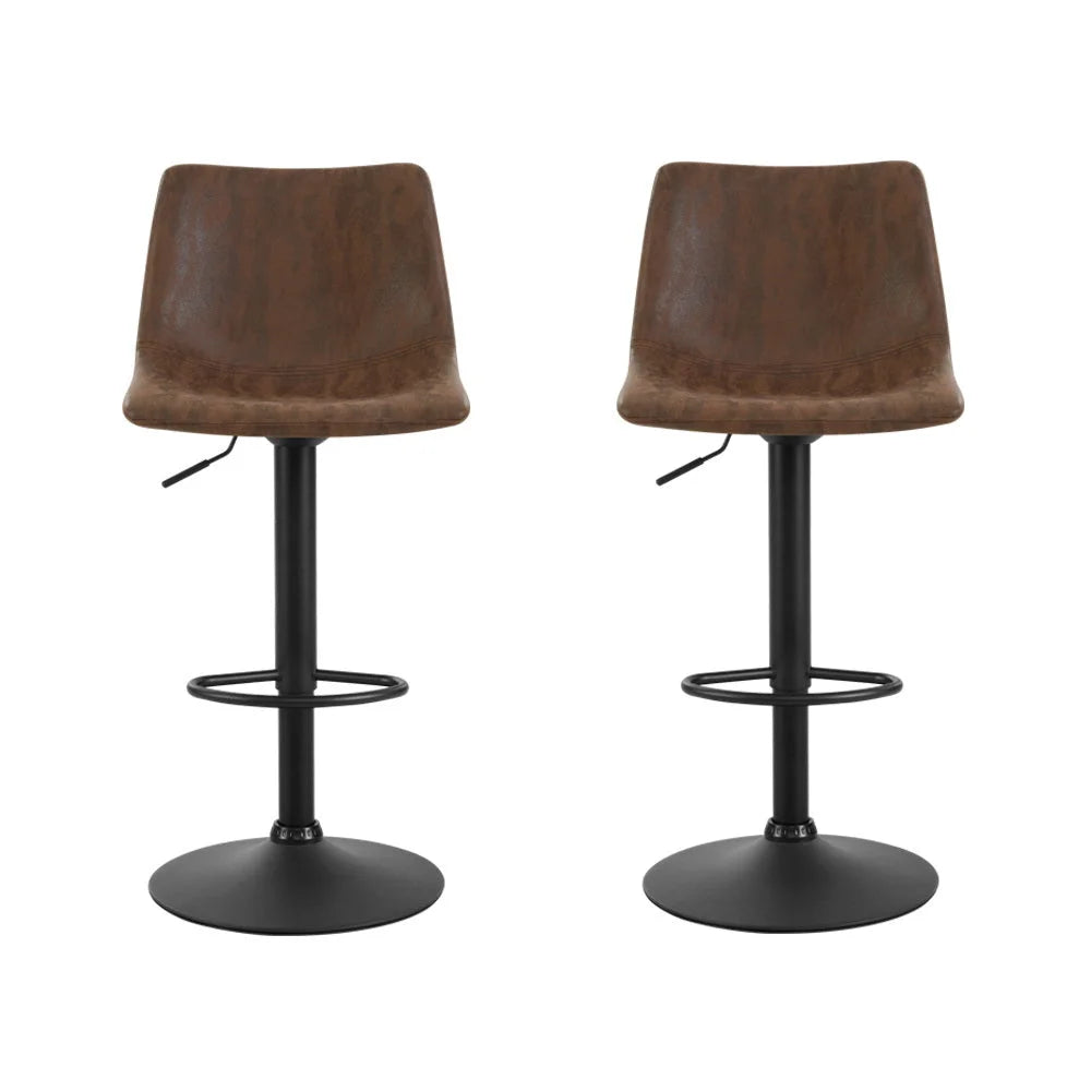Bar Stools Set of 2 Gas Lift PU Leather- Brown - Bar Stools