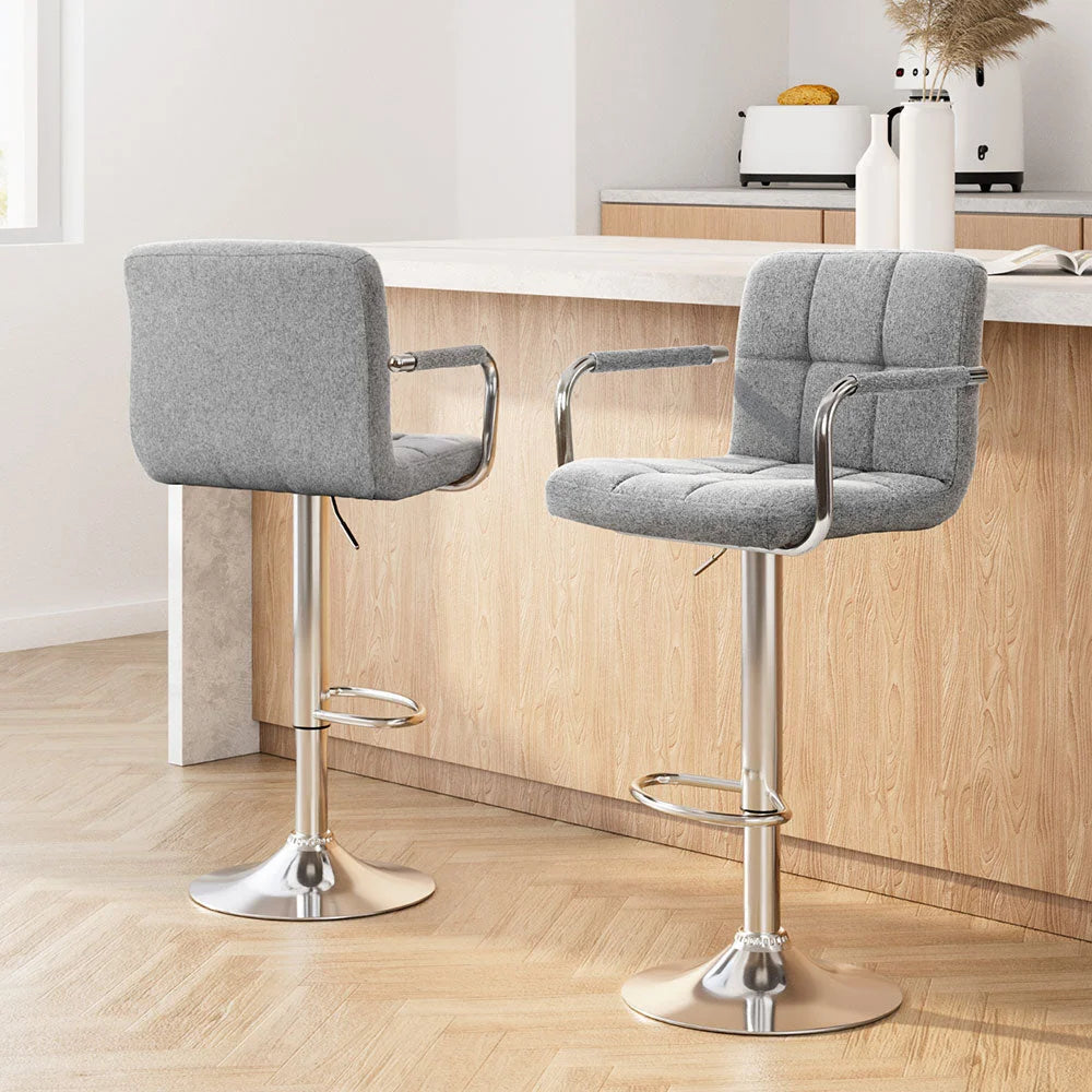 Bar Stools Set of 2 Gas lift Swivel - Steel and Grey - Bar