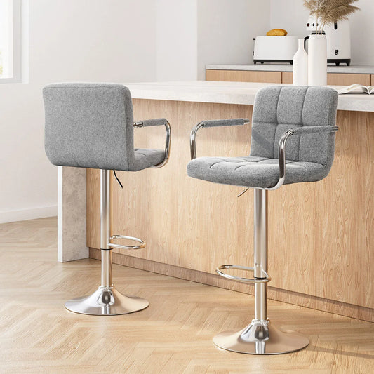 Bar Stools Set of 2 Gas lift Swivel - Steel and Grey - Bar