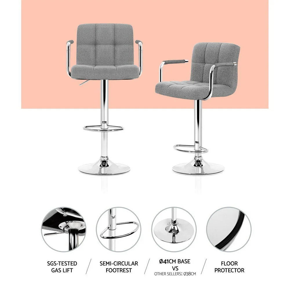 Bar Stools Set of 2 Gas lift Swivel - Steel and Grey - Bar