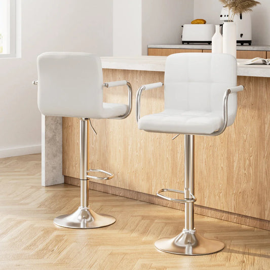 Bar Stools (Set of 2) Gas Lift Swivel Steel & White - Bar