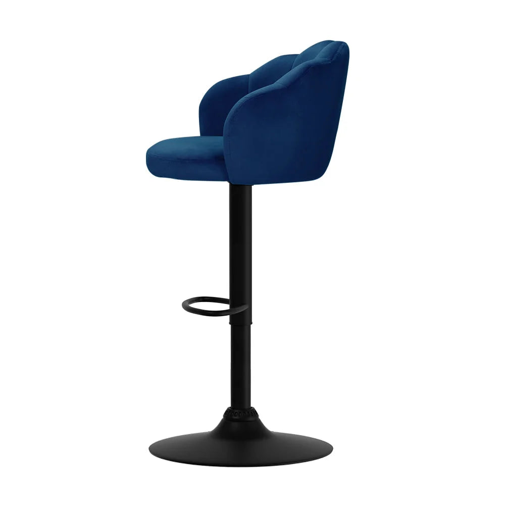 Bar Stools Set of 2 Gas Lift Velvet - Blue