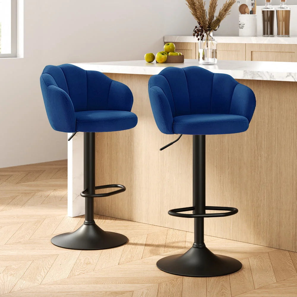Bar Stools Set of 2 Gas Lift Velvet - Blue