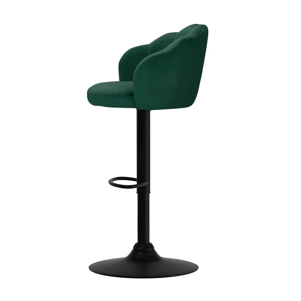 Bar Stools Set of 2 Gas Lift Velvet - Green