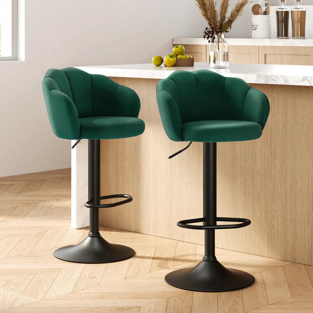 Bar Stools Set of 2 Gas Lift Velvet - Green