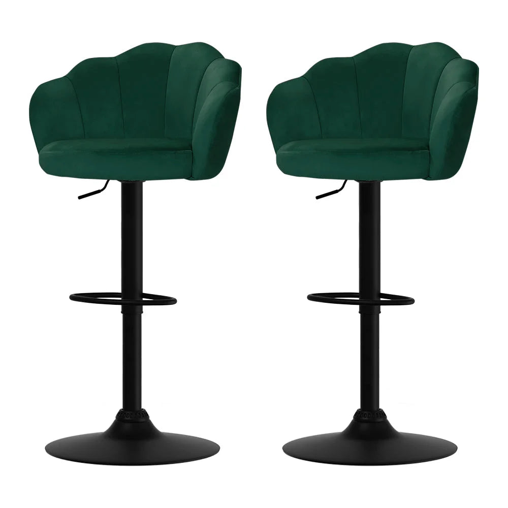 Bar Stools Set of 2 Gas Lift Velvet - Green