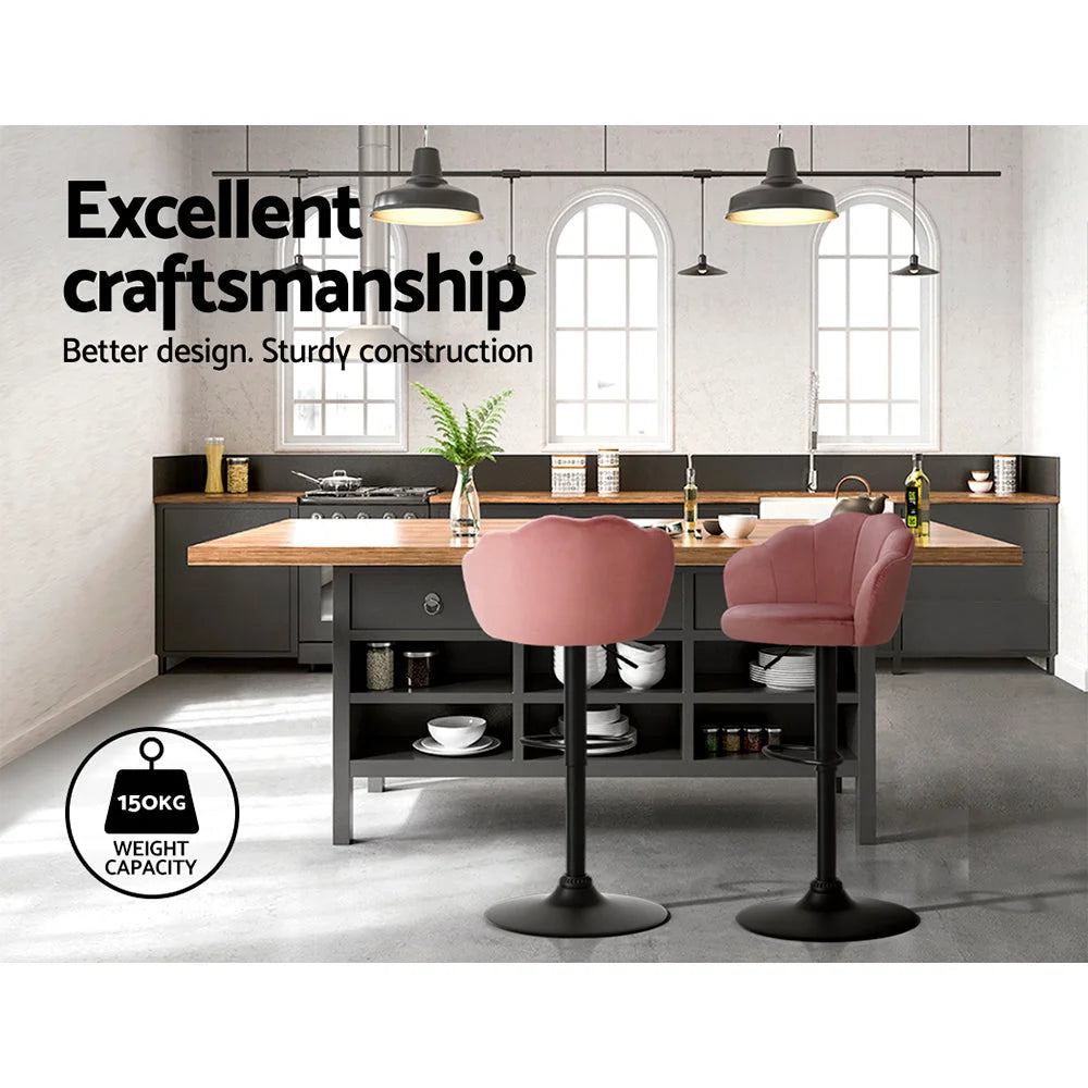 Bar Stools Set of 2 Gas Lift Velvet - Pink