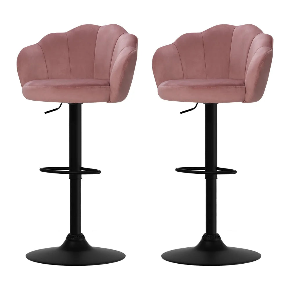 Bar Stools Set of 2 Gas Lift Velvet - Pink