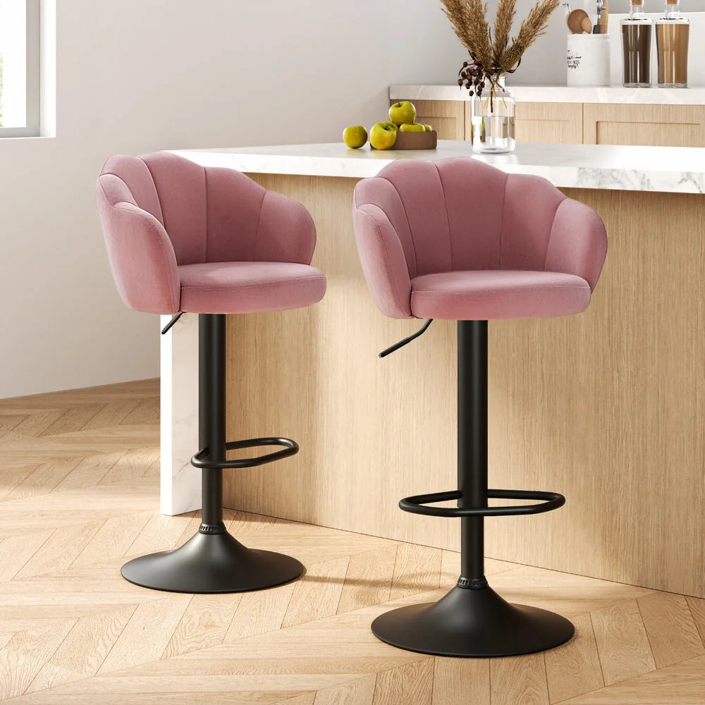 Bar Stools Set of 2 Gas Lift Velvet - Pink