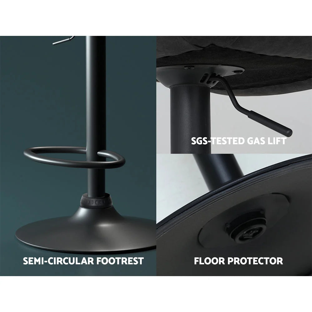 Bar Stools Set of 2 Gas Lift Vintage Leather - Black