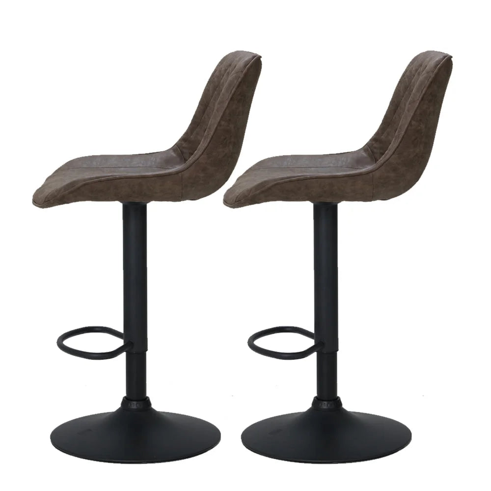 Bar Stools Set of 2 Gas Lift Vintage Leather - Brown