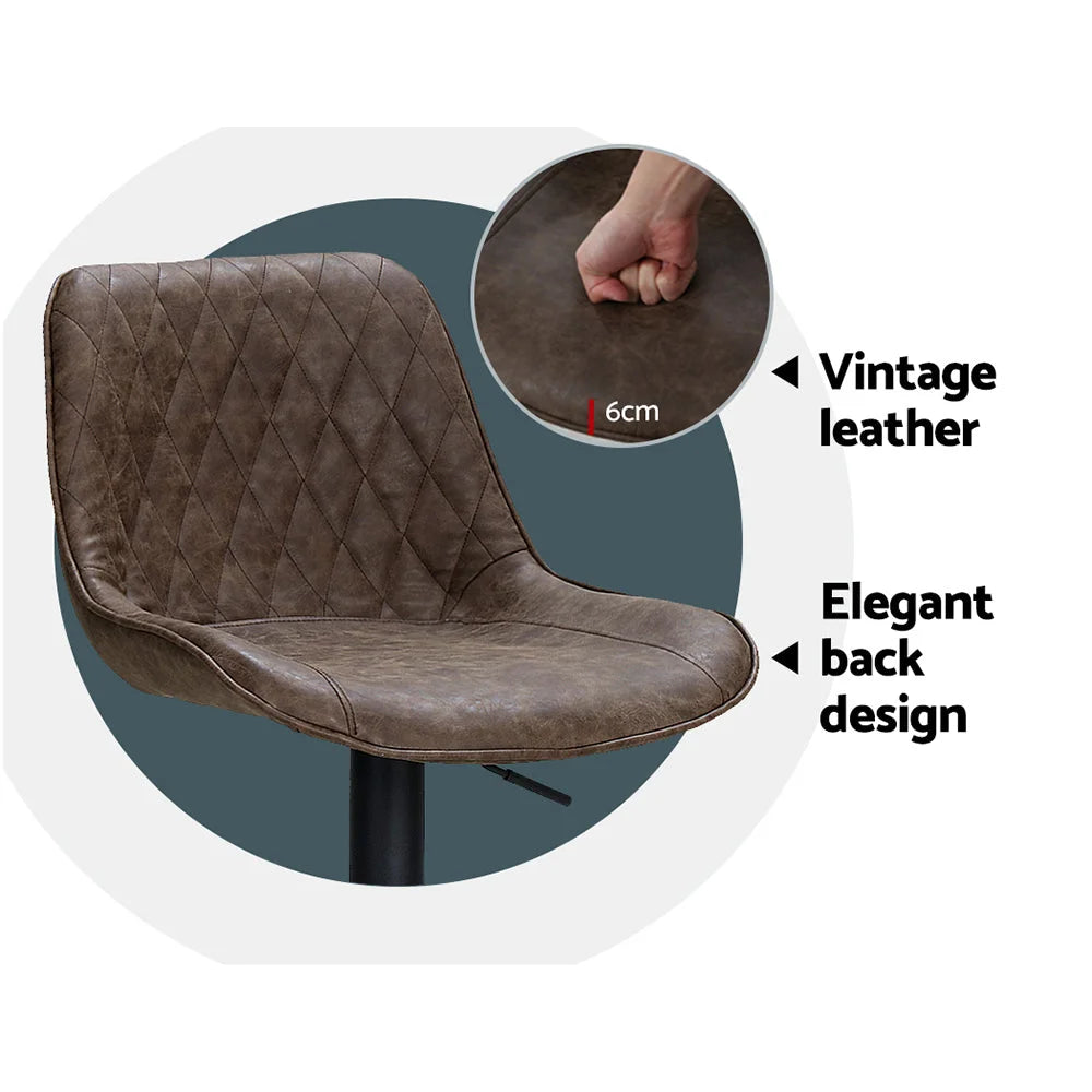 Bar Stools Set of 2 Gas Lift Vintage Leather - Brown
