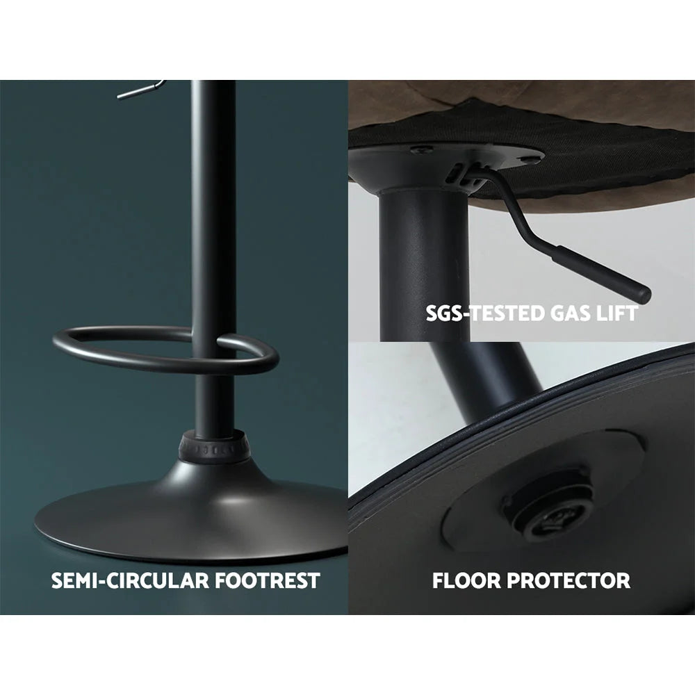 Bar Stools Set of 2 Gas Lift Vintage Leather - Brown